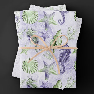 Kust Chic   Schattig Paars en Groen Onder de Zee Inpakpapier Vel