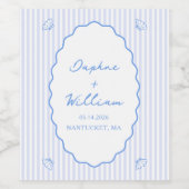 Kust Chic Schelpen & Strepen Persoonlijke Trouwdag Wijn Etiket (Enkel label)