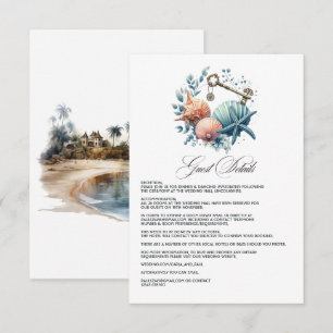 Kust Chic Strand Bruiloft Gast Details Informatiekaartje