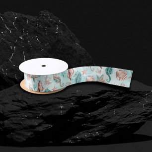 Kust Chic Teal en Koraalrif Pastel Patroon Lint