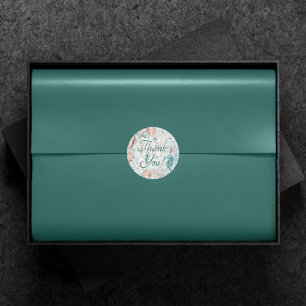 Kust Chic Turkoois Groen en Koraalrif Dank je we Ronde Sticker