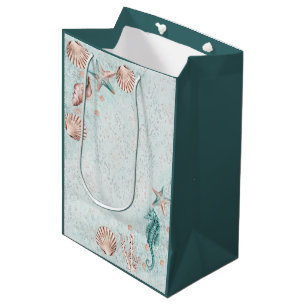 Kust Chic   Turquoise Groen en Koraalrif Feestje Medium Cadeauzakje
