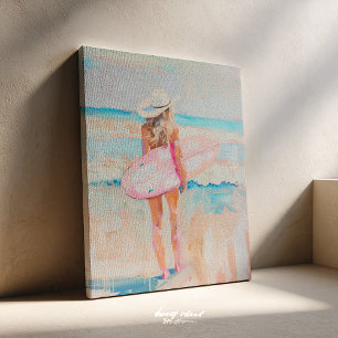 Kust Cowgirl Surf Schilderij Canvas Afdruk