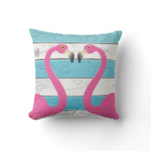 Kust Flamingos Turquoise Outdoor Pillow