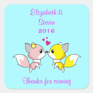 Kust Foxes Wedding FavorDank je Vierkante Sticker