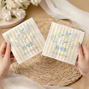 Kust Gele Strepen Zee Zien Jou Gauw Baby Shower Servet