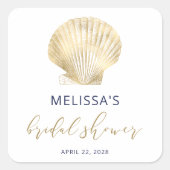 Kust Goud Schelp Navy Blauwe Bruiloft Feest Squa Vierkante Sticker (Voorkant)