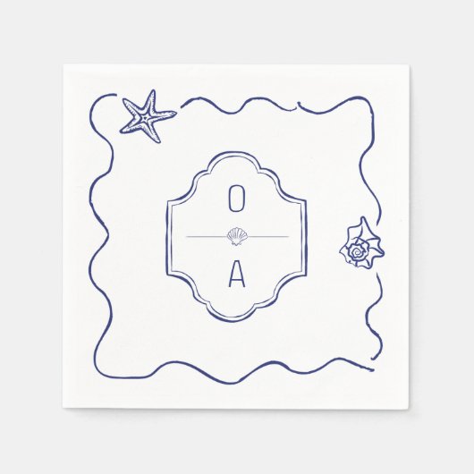 Kust Hand getrokken Seashell Crest Beach bruiloft Servet (Voorkant)