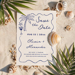 Kust Handgetekende Doodle Strand Huwelijk Save The Date