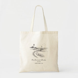 Kust Handgetekende Zwarte & Witte Huwelijk Tote Bag