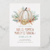 Kust Herfst Verjaardag - Pompoen & schelpen Folie Uitnodiging (Voorkant)