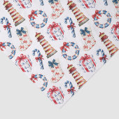 Kust Kerst Blauw en Rood Nautisch Tissuepapier (Detail)