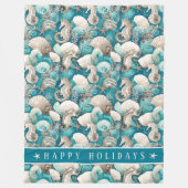 Kust Kerst Bold Zeepaardpatroon#4 ID1009 Fleece Deken (Voorkant)