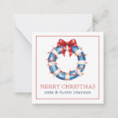 Kust Kerst Nautische Bow Lights Krans Notitiekaartje (Voorkant)