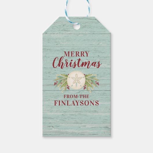 Kust Kerst Zand Dollar Elegant Script Cadeaulabel (Voorkant)