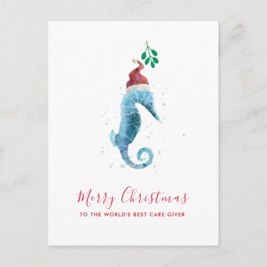 Kust Kerst ZeePaard Verzorger Waterverf Feestdagenkaart (Voorkant)