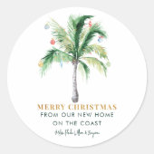 Kust Kerstboom Bewegende Aankondiging Ronde Sticker (Voorkant)