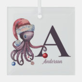 Kust Kerstman Octopus Monogram Naam Glas Ornament (Voorkant)