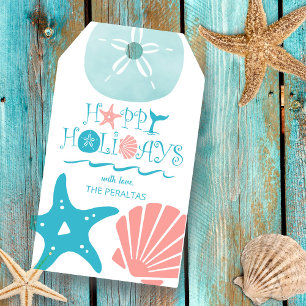 Kust Kerstmis Strand Schelpen Typografie Cadeaulabel