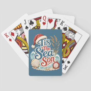 Kust Kerstmis Tis Zee Seizoen Typografie Pokerkaarten