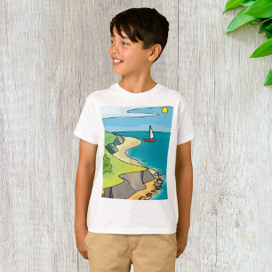 Kust Klif Strand Zeilboot T-shirt