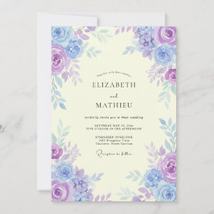 Kust Maagdenpalm Amethyst Waterverf Bruiloft Kaart