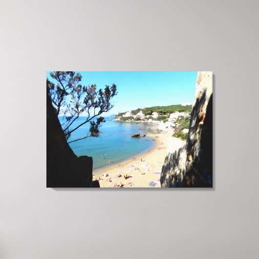 Kust met strand en hotels. Digitale kunst, schilde Canvas Afdruk (Voorkant)