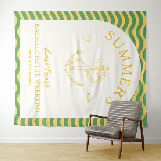 Kust Modern Tropisch Retro Bachelorette geel Wandkleed (In Situ (horizontaal))