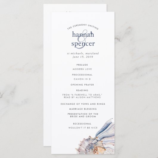 kust | Nautical Seashell Wedding Program Programma (Voorkant / Achterkant)
