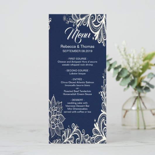 kust nautisch strand marine blauw bruiloft menu (Staand voorkant)