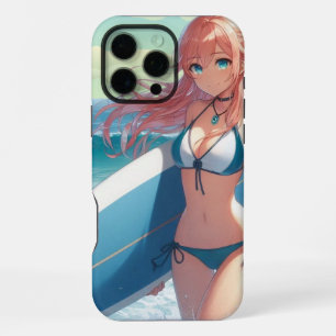 Kust/Nautisch/tropisch anime surfmeisje iPhone 16 Pro Max Hoesje