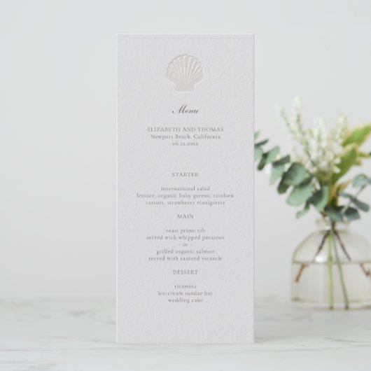 Kust Nautische Shell Classic formele bruiloft Menu (Staand voorkant)