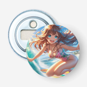 Kust/nautische/tropische anime surfermeisje button flesopener