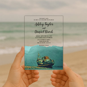kust Navy Boat Destination Wedding Acryl Uitnodigingen