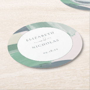 Kust Oceaan Glas   Monogram Bruiloft Ronde Kartonnen Onderzetter