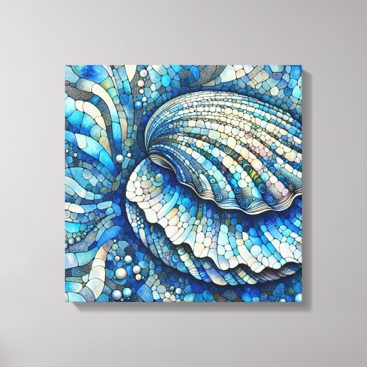 Kust Open Clam Shell Mozaïek Design in Blues Canvas Afdruk (Voorkant)