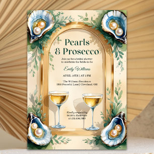 Kust Oyster Parels & Prosecco Bruidsuitnodiging Kaart