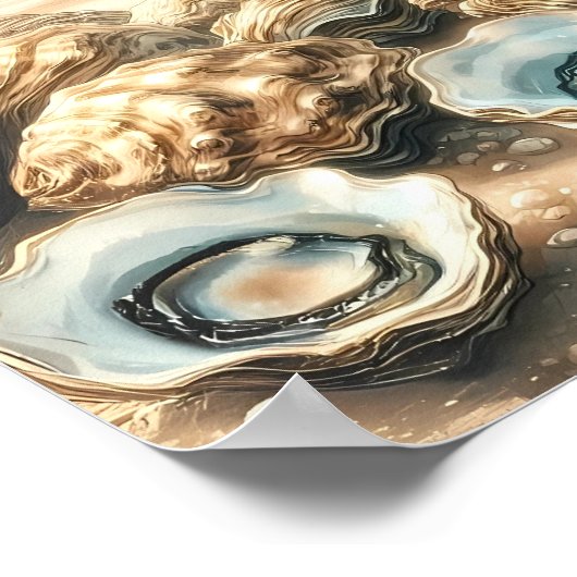 Kust Oyster Shells Waterverf Strandlandschap Poster (Hoek)