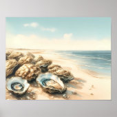 Kust Oyster Shells Waterverf Strandlandschap Poster (Voorkant)