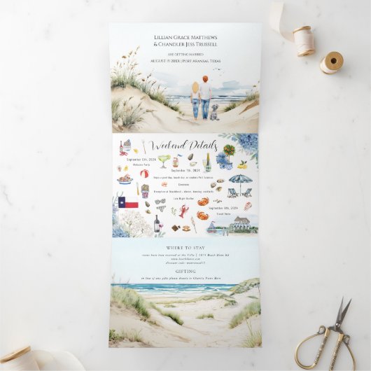 kust | Port Aransas bruiloft Drieluik Uitnodiging (Binnen)