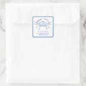 Kust Preppy Blauw en Witte Krab Bookplate Vierkante Sticker (Tas)