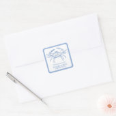 Kust Preppy Blauw en Witte Krab Bookplate Vierkante Sticker (Envelop)