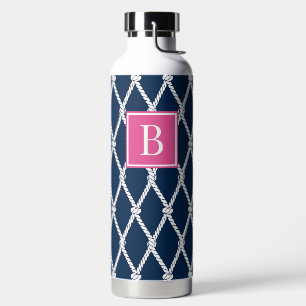 Kust Preppy Nautilus Monogram - Marine & Heet Roze Waterfles