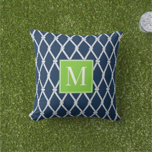 Kust Preppy Nautilus Monogram – Marine & Lime Buitenkussen