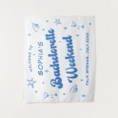 Kust Retro Strand Blauwe Bachelorette Wandkleed (Voorkant)