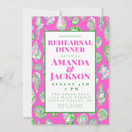 Kust Roze Schelp Oefendiner Uitnodiging (Voorkant)