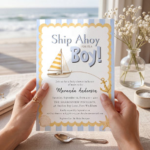 Kust "Schip Ahoy" babyborrel uitnodiging jongen