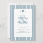 Kust Seashell Monogram Blauw QR Code Huwelijk Kaart (Voorkant)