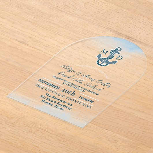 Kust Seaside Beach Anker Nautische bruiloft Acryl Uitnodigingen (Laagn)