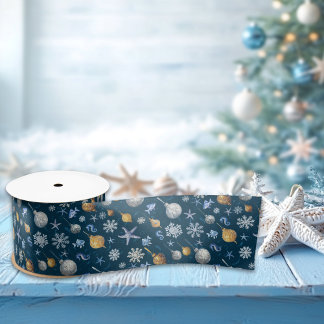 Kust Sneeuwvlokken & Nautische Elementen Patroon Lint